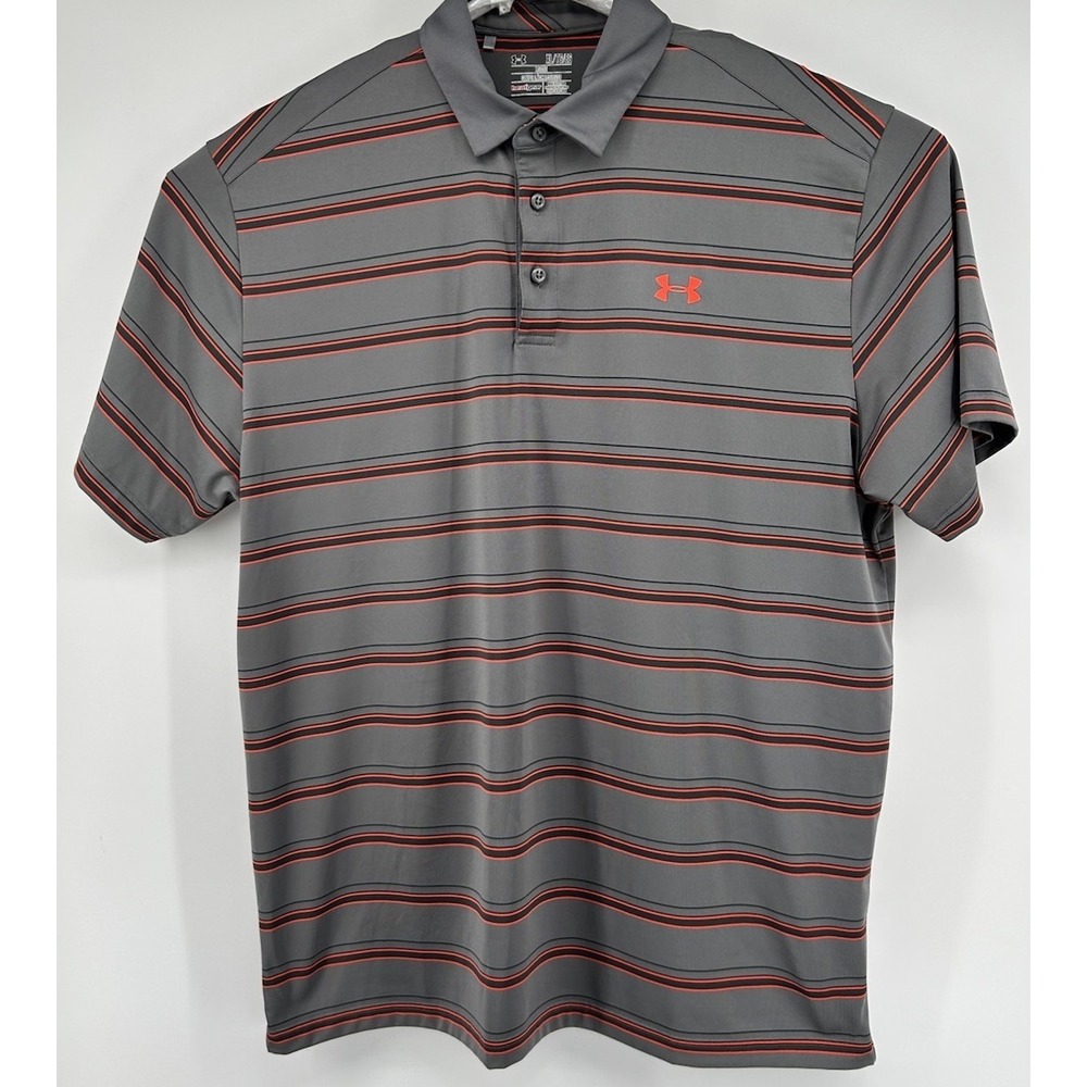 Under Armour Loose Heatgear Short Sleeve Polo Grey‎ With Orange Stripes XL